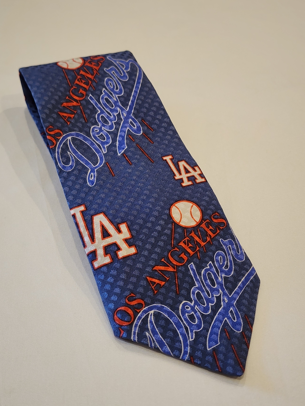 Vintage 92' Ralph Marlin Blue Los Angeles Dodgers Logo Tie with Red Accents